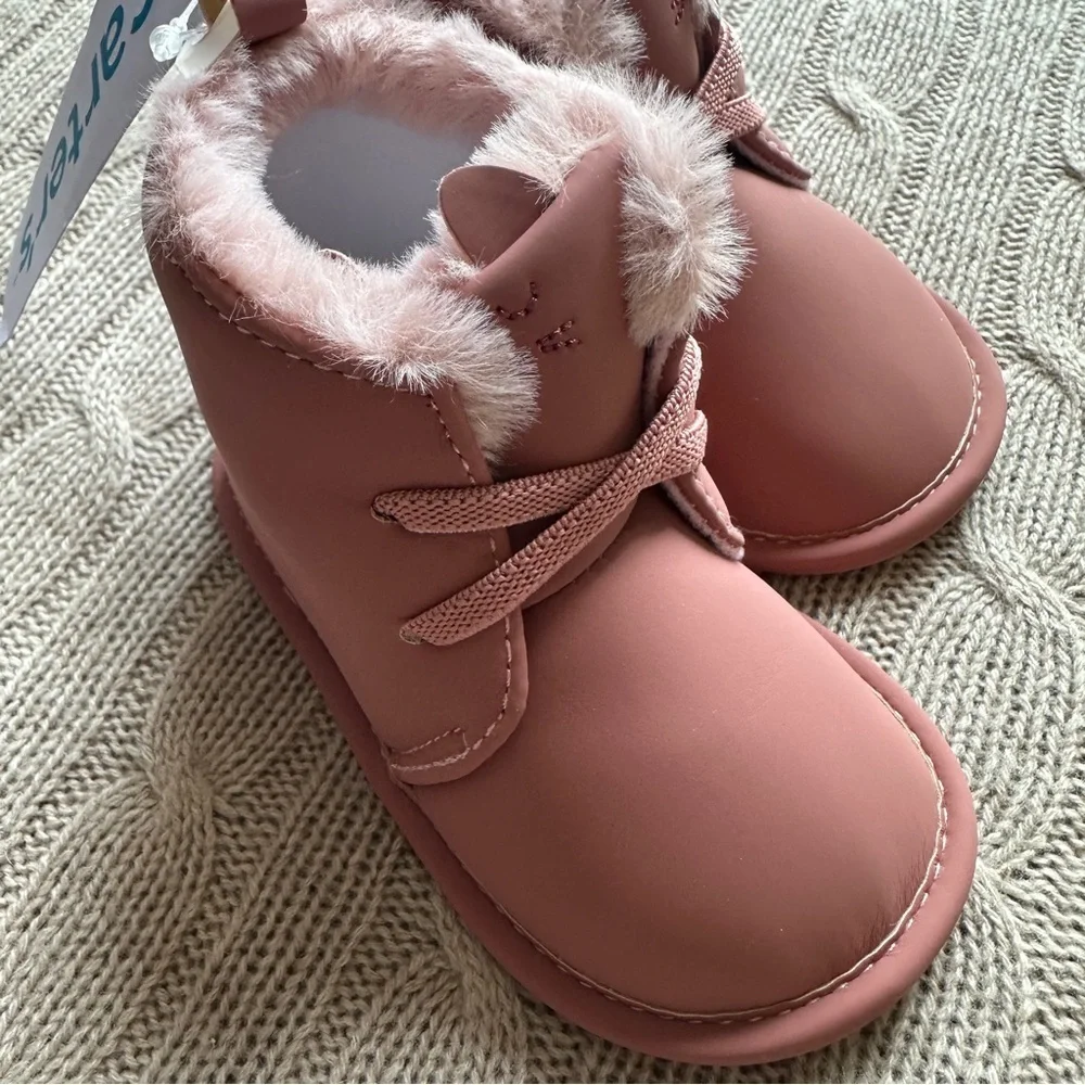 NWT Carter’s Baby Girl Faux Fur Booties, Dusty Pink, Size 4 / 9-12 Months